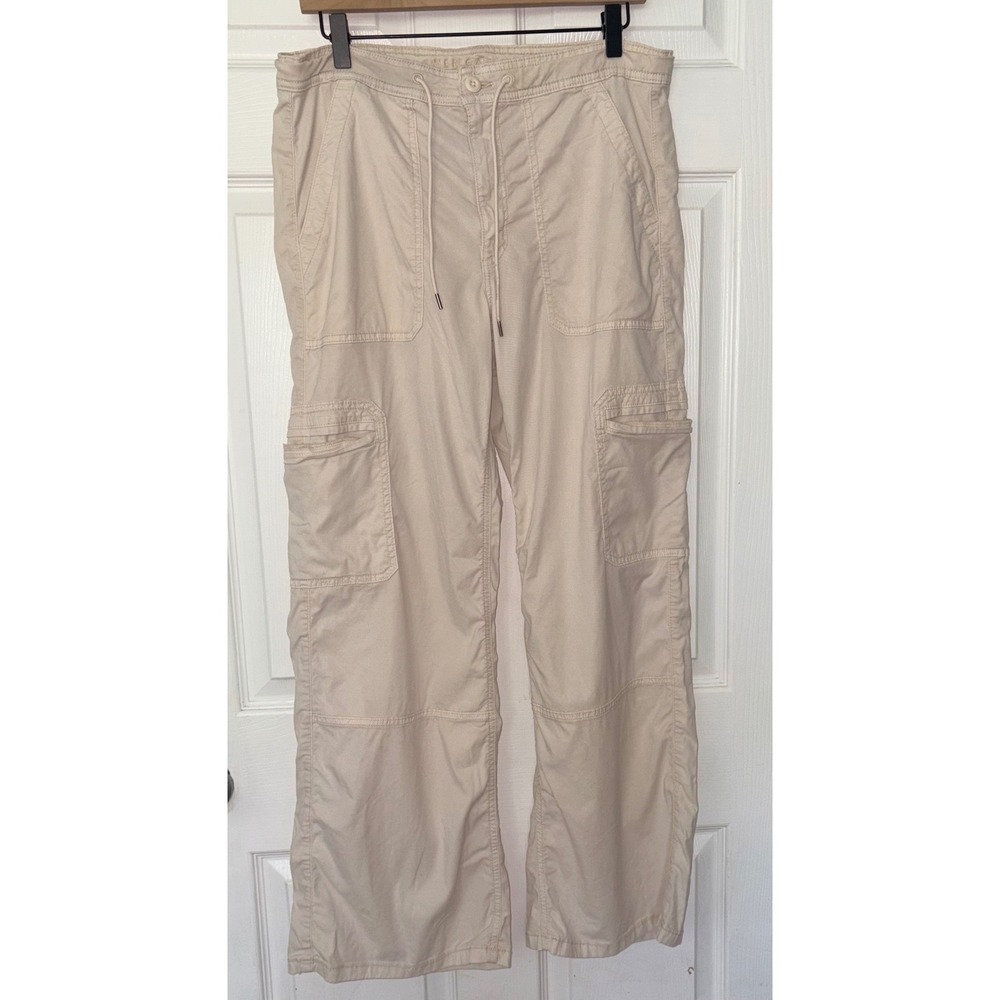 American Eagle Baggy Wide Leg Cargo Pants Sz 12 Tan Twill Lyocell Blend - Picture 2 of 8